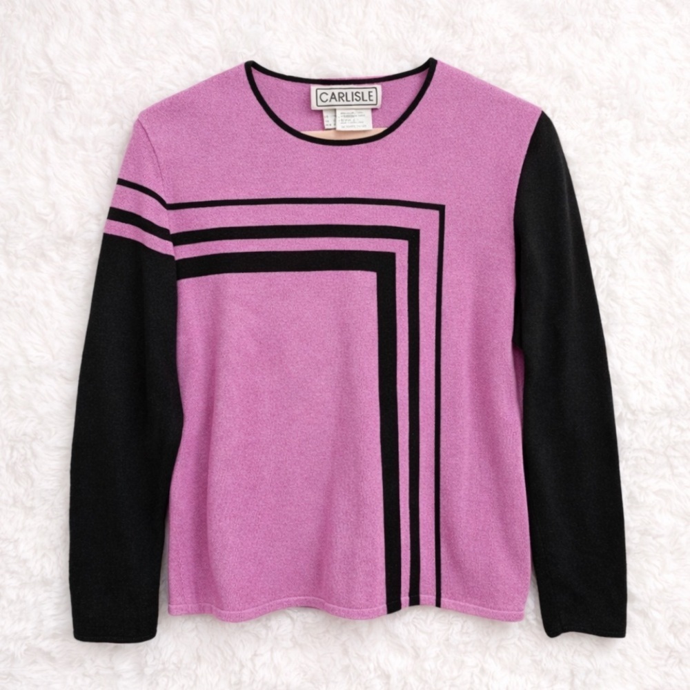 Carlisle Purple & Black Geometric Knit Sweater Large Art Teacher Chic Vintage